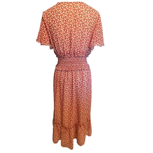 Max Studio Flounce Midi Dress Womens Medium Cream Baked Apple Bud Tiered Smocked - Picture 5 of 11